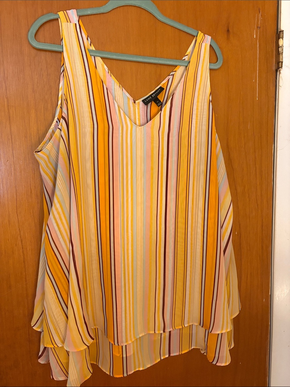 Lane Bryant Yellow Multi-Striped Sleeveless Blouse Size 22